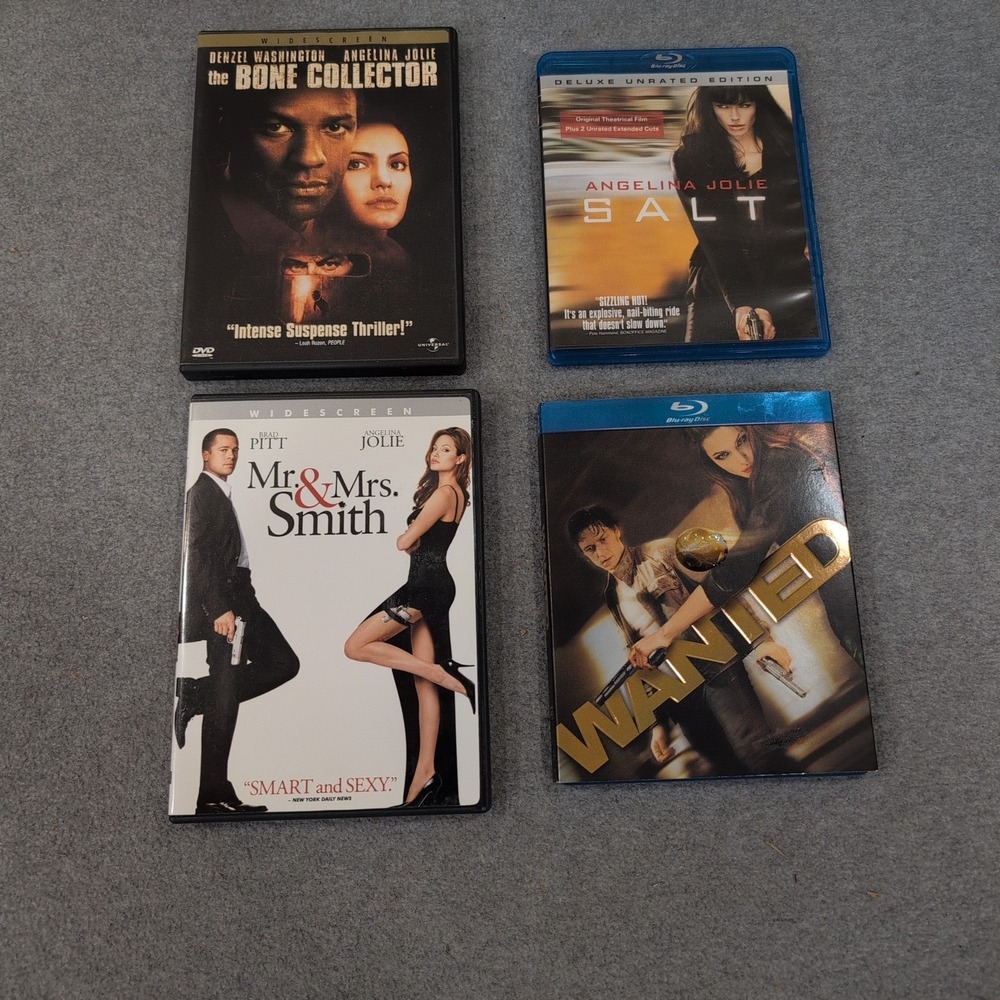 Angelina Jolie 4 Movie Lot Salt Wanted Mr & Mrs Smith The Bone Collector DVD - Picture 1 of 1